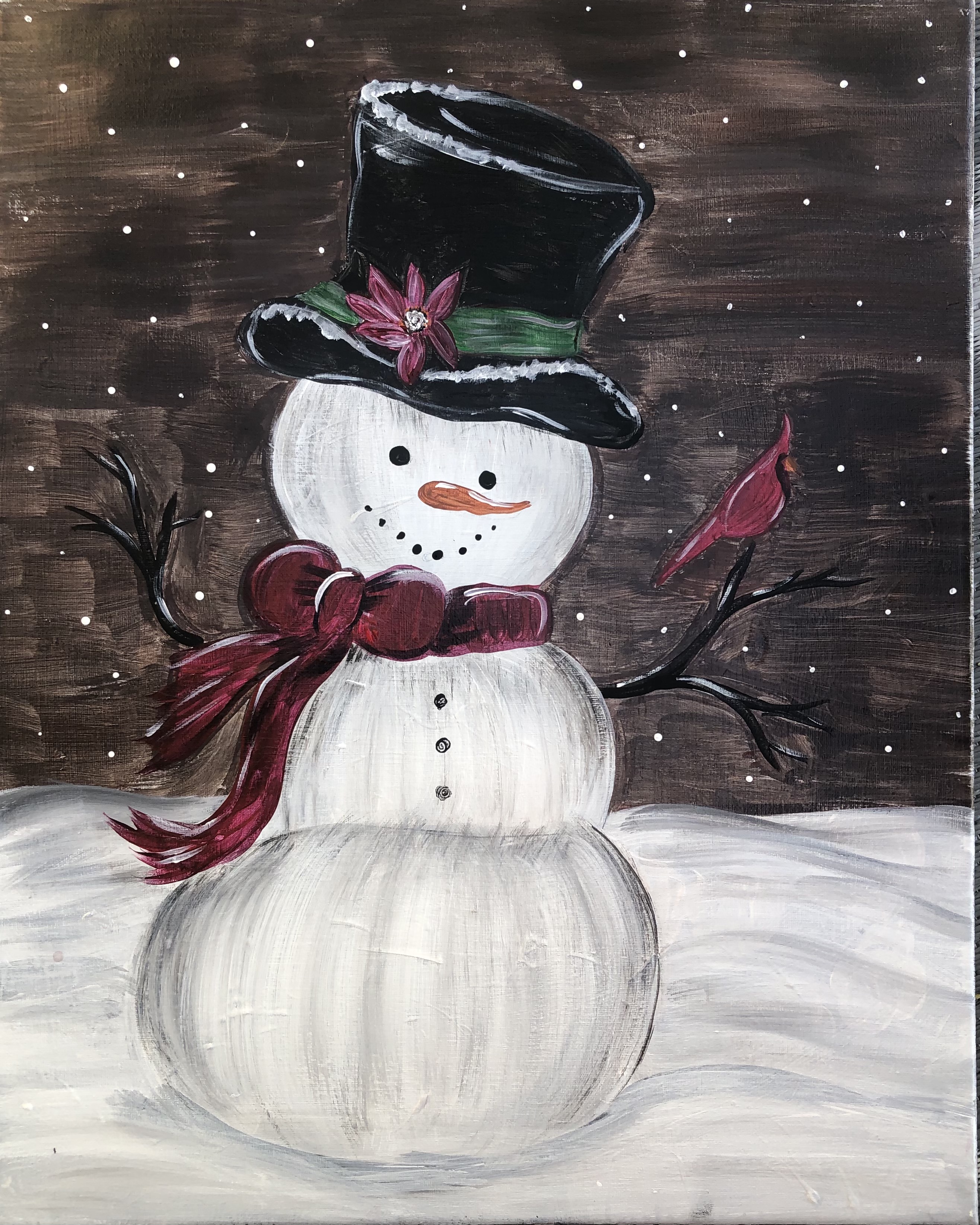 Snowman and cardinal canvas